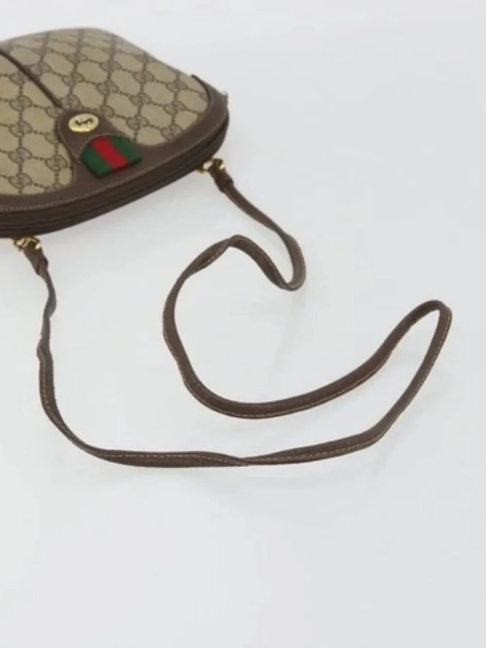 GUCCI GG Supreme Web Sherry Line Bag PVC Beige Gold 904 02 047 Auth 189616